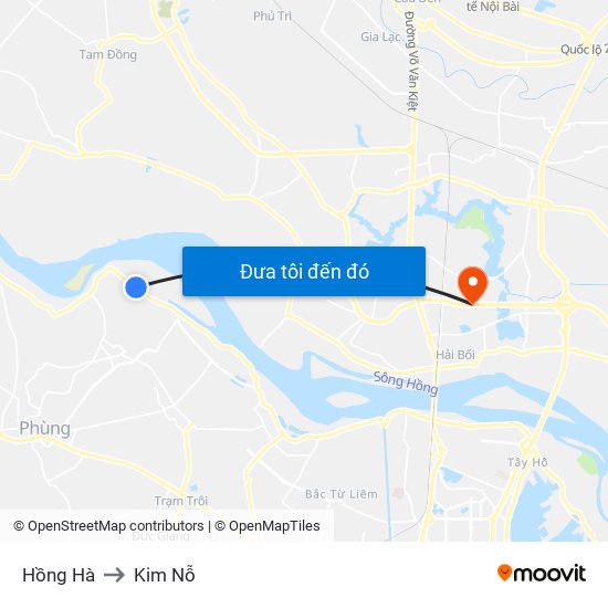 Hồng Hà to Kim Nỗ map