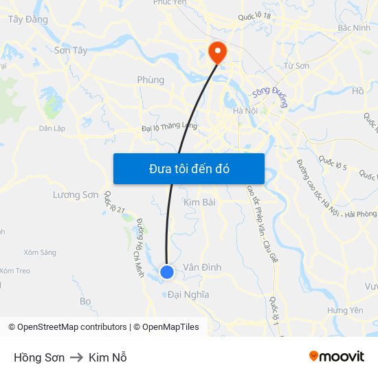 Hồng Sơn to Kim Nỗ map