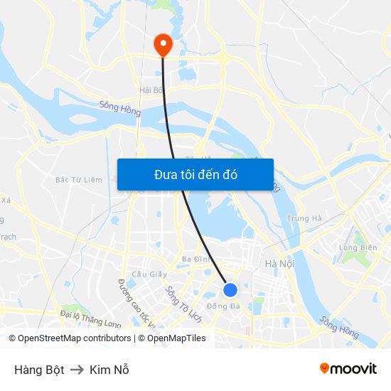 Hàng Bột to Kim Nỗ map
