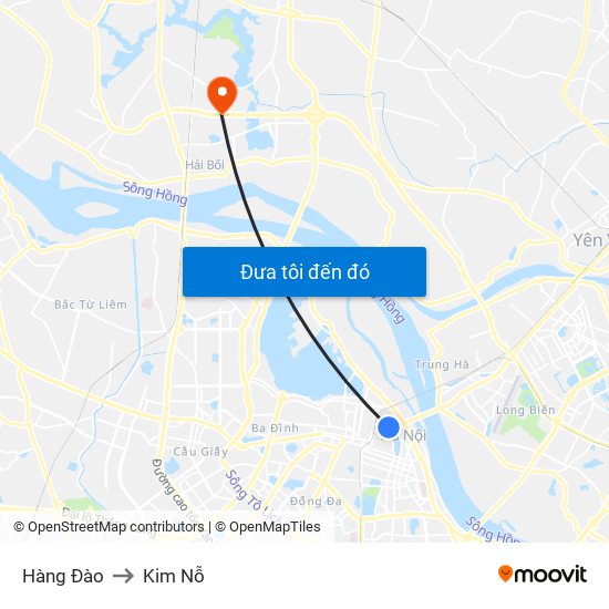 Hàng Đào to Kim Nỗ map