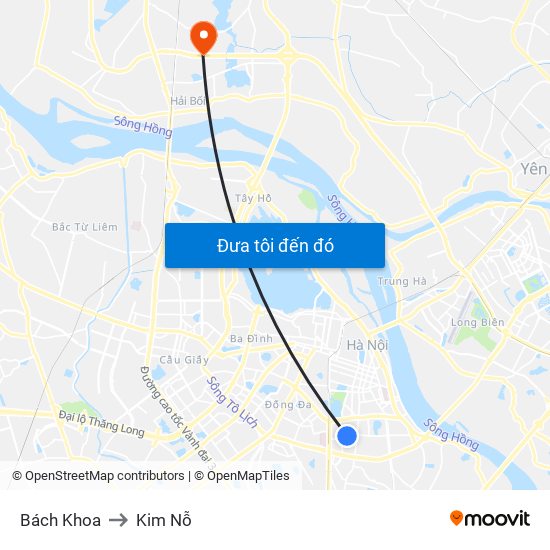 Bách Khoa to Kim Nỗ map