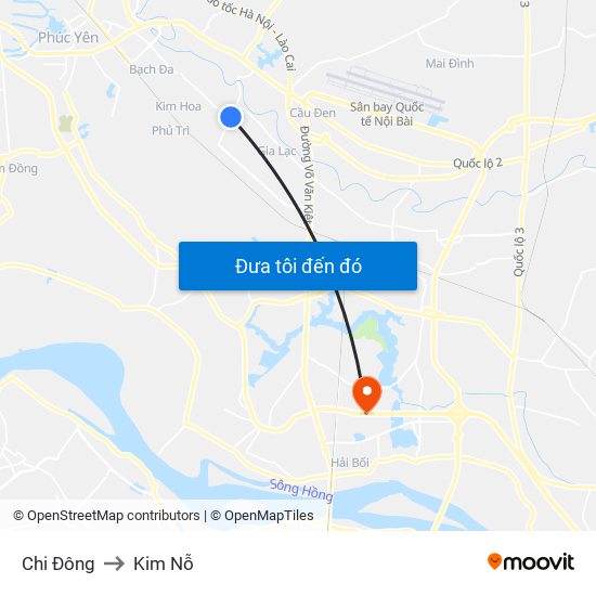 Chi Đông to Kim Nỗ map