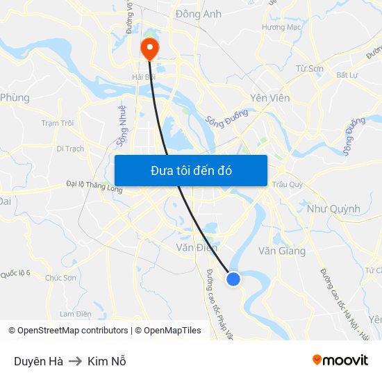Duyên Hà to Kim Nỗ map