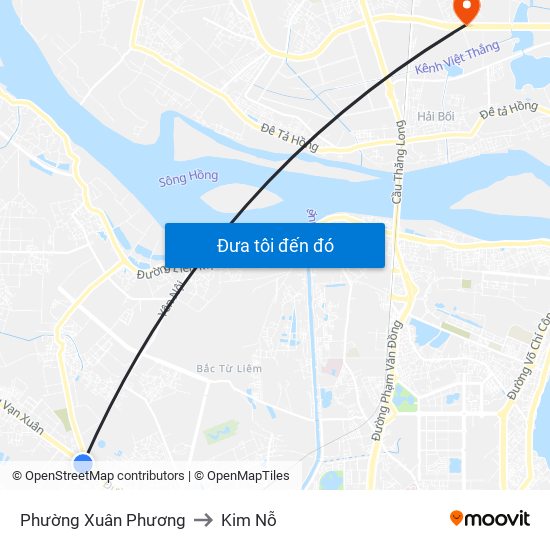 Phường Xuân Phương to Kim Nỗ map