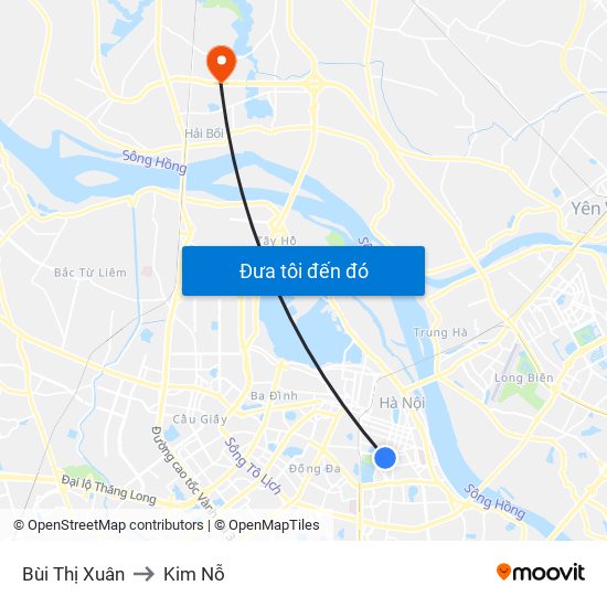 Bùi Thị Xuân to Kim Nỗ map