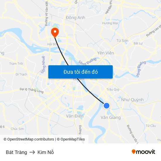 Bát Tràng to Kim Nỗ map