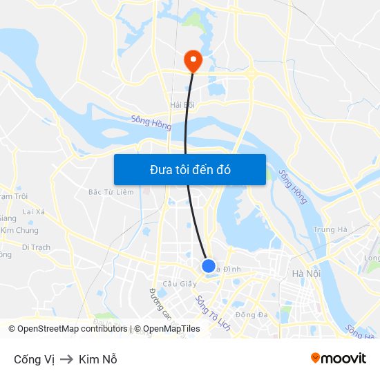 Cống Vị to Kim Nỗ map