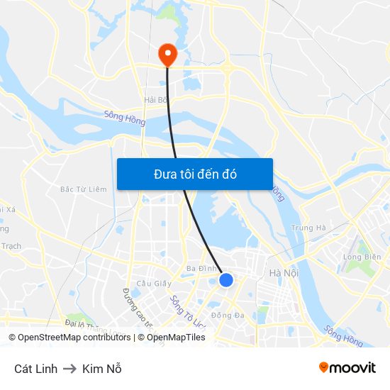 Cát Linh to Kim Nỗ map