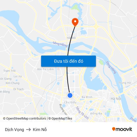 Dịch Vọng to Kim Nỗ map