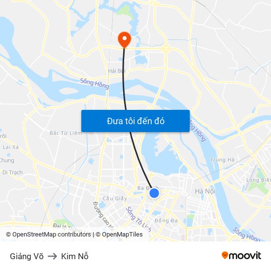 Giảng Võ to Kim Nỗ map