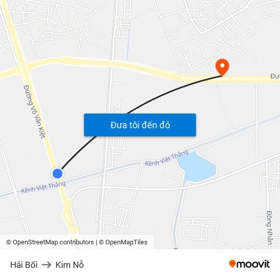 Hải Bối to Kim Nỗ map