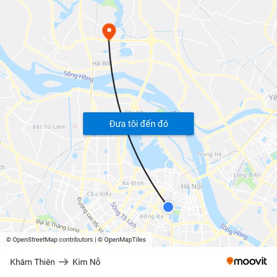 Khâm Thiên to Kim Nỗ map