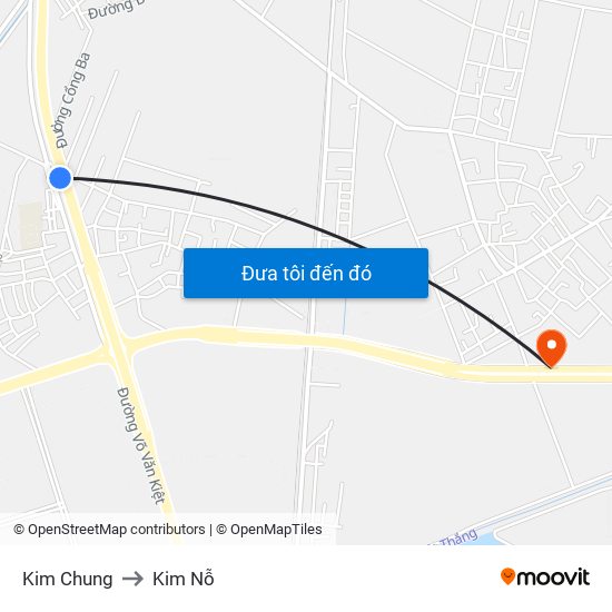 Kim Chung to Kim Nỗ map