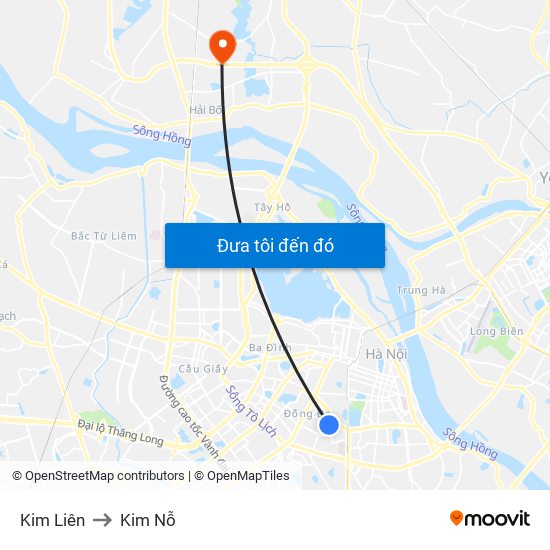 Kim Liên to Kim Nỗ map