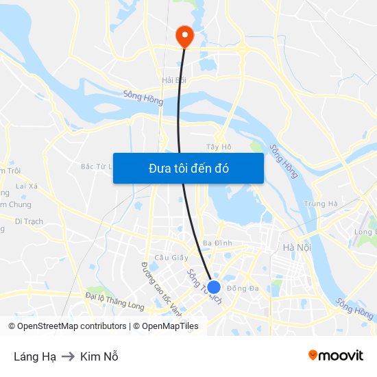 Láng Hạ to Kim Nỗ map