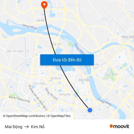 Mai Động to Kim Nỗ map