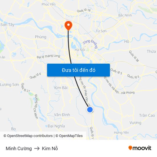 Minh Cường to Kim Nỗ map