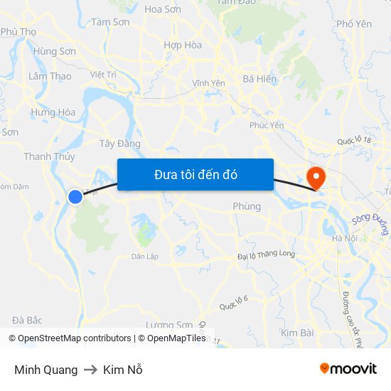 Minh Quang to Kim Nỗ map