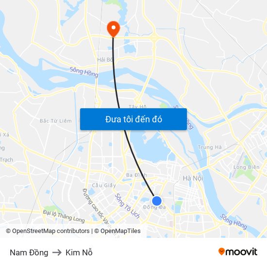 Nam Đồng to Kim Nỗ map