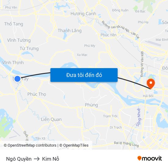 Ngô Quyền to Kim Nỗ map