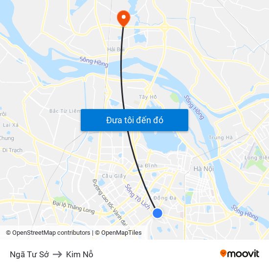 Ngã Tư Sở to Kim Nỗ map