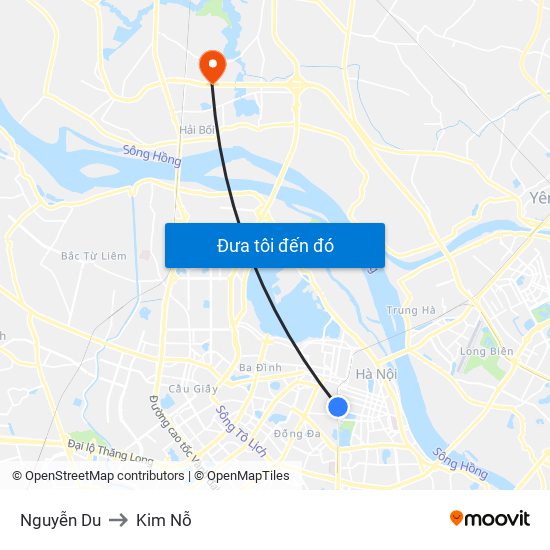 Nguyễn Du to Kim Nỗ map