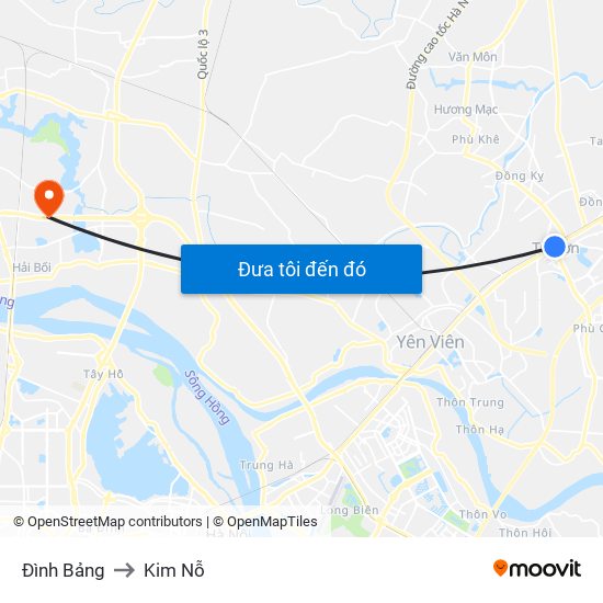 Đình Bảng to Kim Nỗ map