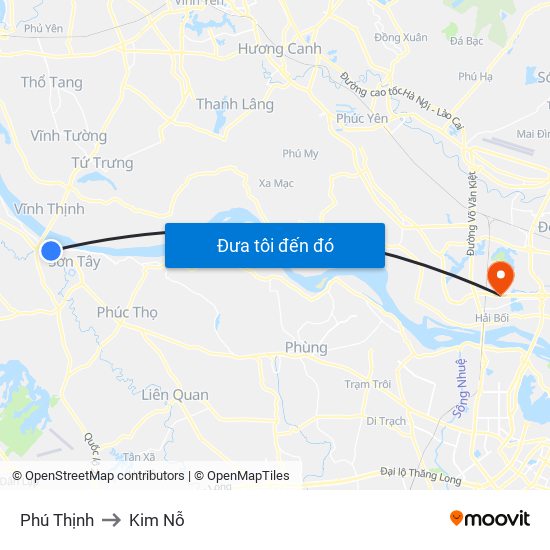 Phú Thịnh to Kim Nỗ map
