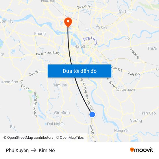 Phú Xuyên to Kim Nỗ map