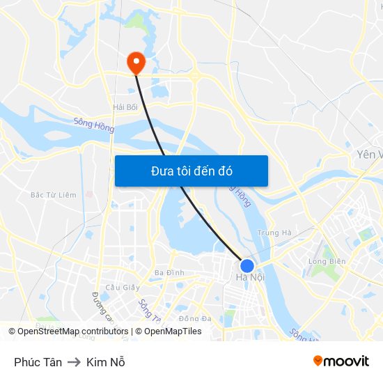 Phúc Tân to Kim Nỗ map