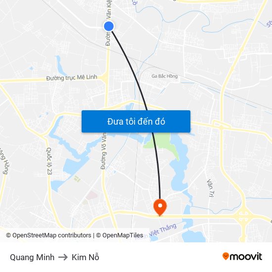 Quang Minh to Kim Nỗ map