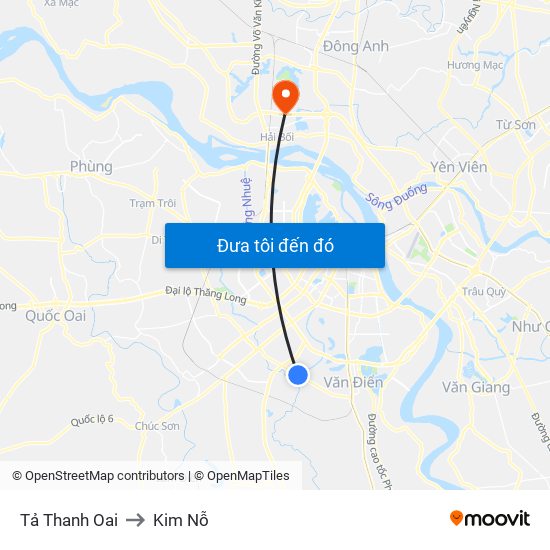 Tả Thanh Oai to Kim Nỗ map