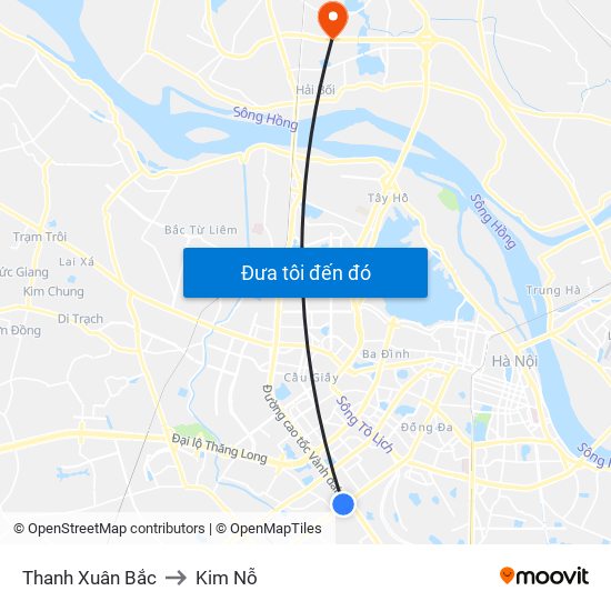 Thanh Xuân Bắc to Kim Nỗ map