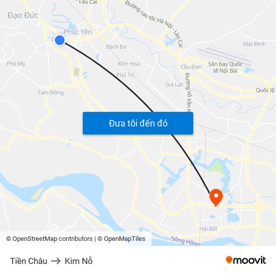 Tiền Châu to Kim Nỗ map