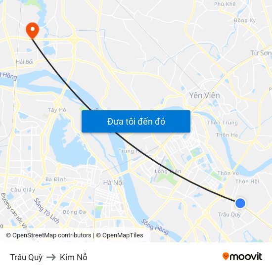 Trâu Quỳ to Kim Nỗ map