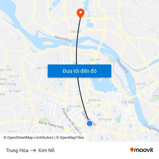 Trung Hòa to Kim Nỗ map