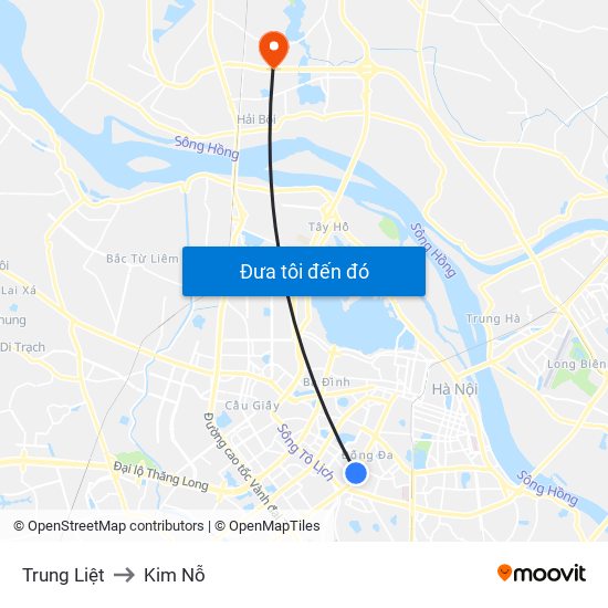 Trung Liệt to Kim Nỗ map