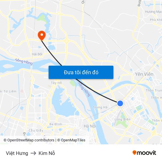 Việt Hưng to Kim Nỗ map