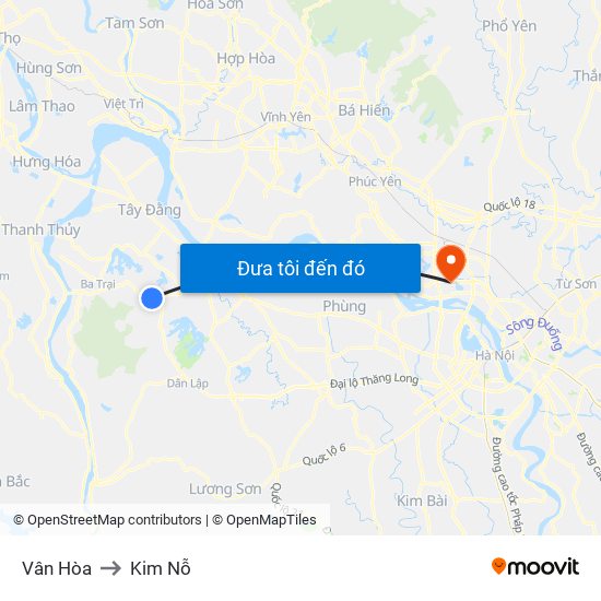 Vân Hòa to Kim Nỗ map