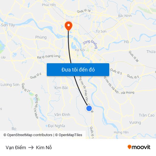 Vạn Điểm to Kim Nỗ map