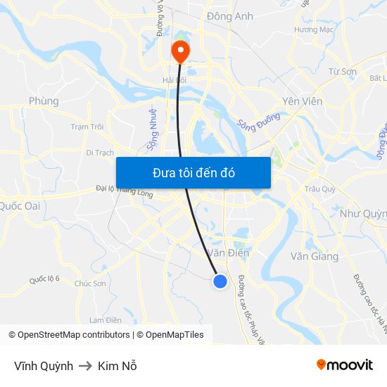 Vĩnh Quỳnh to Kim Nỗ map