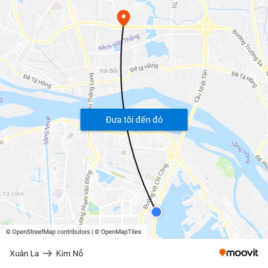 Xuân La to Kim Nỗ map