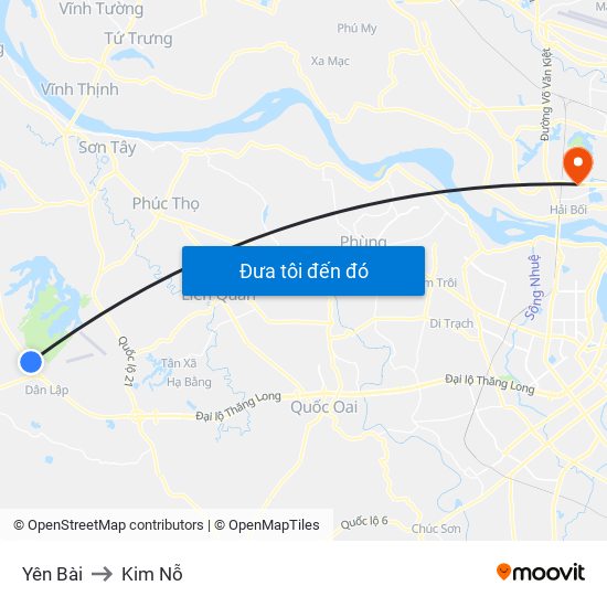 Yên Bài to Kim Nỗ map