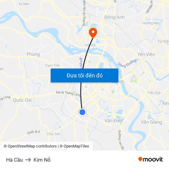 Hà Cầu to Kim Nỗ map