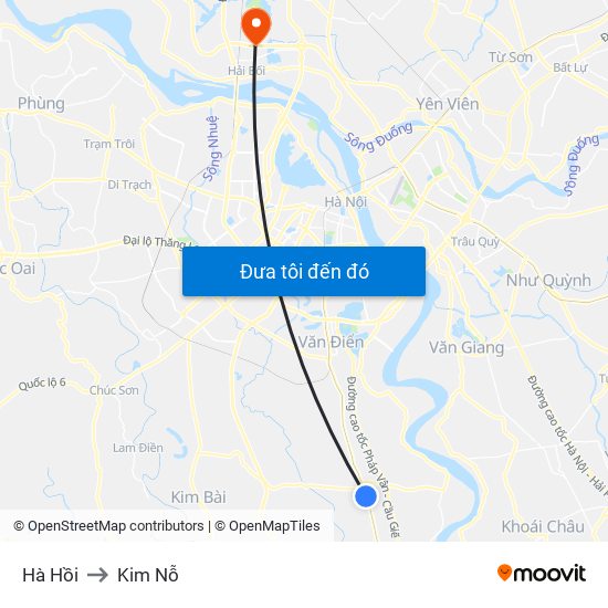 Hà Hồi to Kim Nỗ map