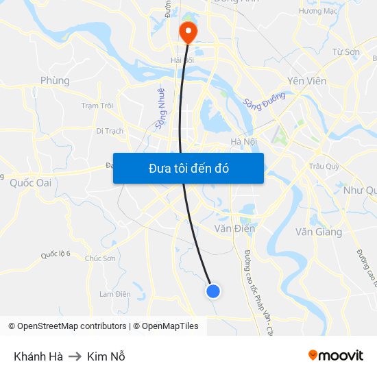 Khánh Hà to Kim Nỗ map