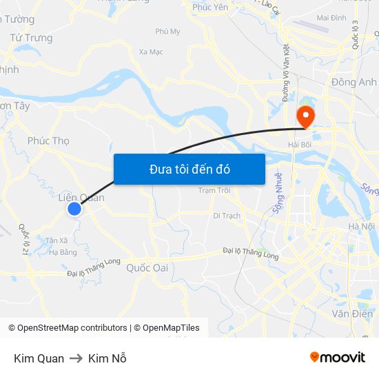 Kim Quan to Kim Nỗ map
