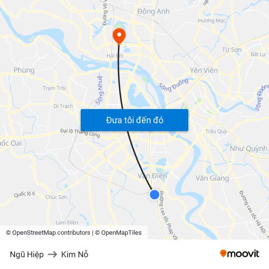 Ngũ Hiệp to Kim Nỗ map