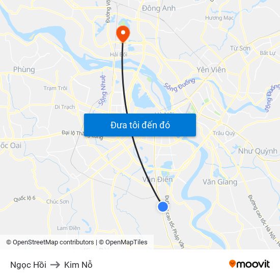 Ngọc Hồi to Kim Nỗ map