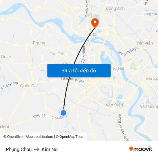 Phụng Châu to Kim Nỗ map